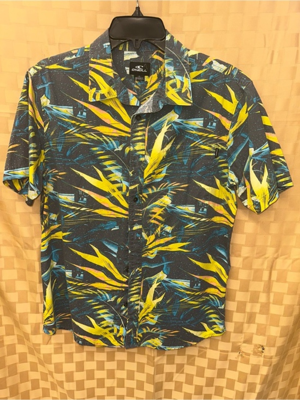 O'Neill Men's Short Sleeve Tropical Button-Down Shirt - Navy & Yellow